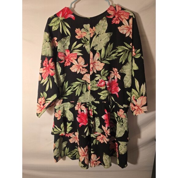 Bluheaven Womens Romper Shorts Jumper Black Floral Womens Size Large L Vneck - Picture 3 of 3